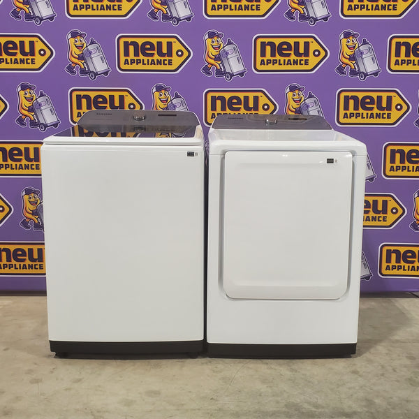 5.2 cu. ft. Samsung Large Capacity Smart Top Load Washer with Super Speed Wash in White and 7.4-cu ft Electric Dryer with Sensor Dry(White)