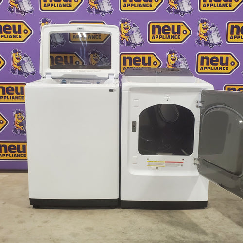 Pictures of 5.2 cu. ft. Samsung Large Capacity Smart Top Load Washer with Super Speed Wash in White and 7.4-cu ft Electric Dryer with Sensor Dry(White) - Neu Appliance Outlet - Discount Appliance Outlet in Austin, Tx