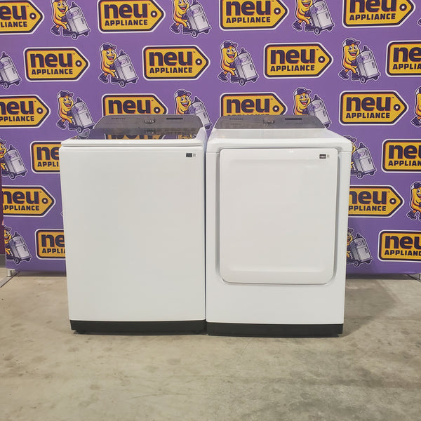 5.2 cu. ft. Samsung Large Capacity Smart Top Load Washer with Super Speed Wash in White and 7.4-cu ft Electric Dryer with Sensor Dry(White)