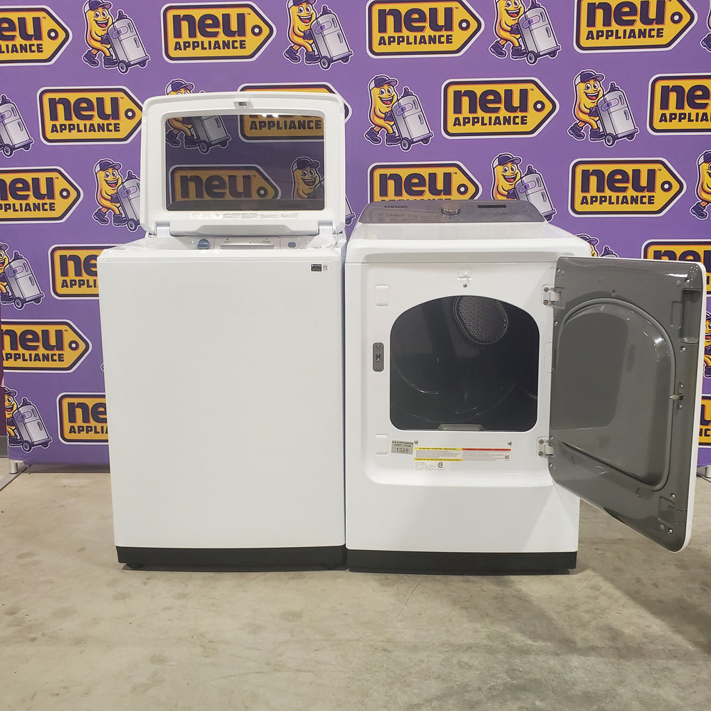 Pictures of 5.2 cu. ft. Samsung Large Capacity Smart Top Load Washer with Super Speed Wash in White and 7.4-cu ft Electric Dryer with Sensor Dry(White) - Neu Appliance Outlet - Discount Appliance Outlet in Austin, Tx