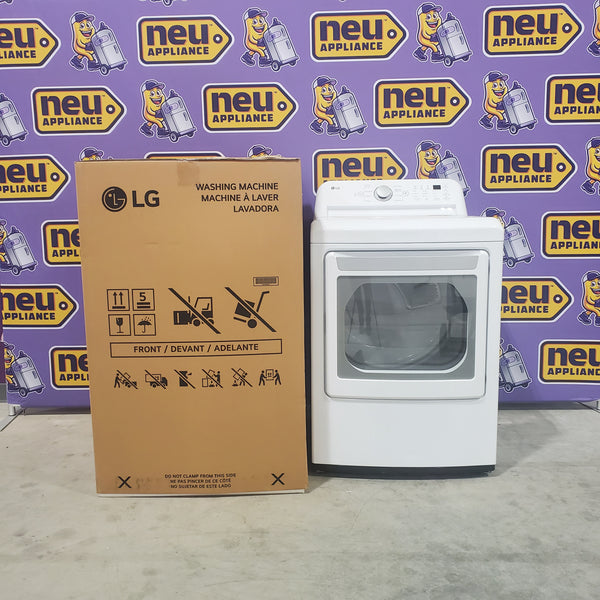 LG White Top Load 4.1 Cu. Ft. Washer with 4 Way Agitator and TurboDrum Technology WT6105CW - New and LG White Ultra Large Capacity Gas 7.3 Cu. Ft. Dryer with Sensor Dry DLG7151W - Scratch and Dent (Minor)