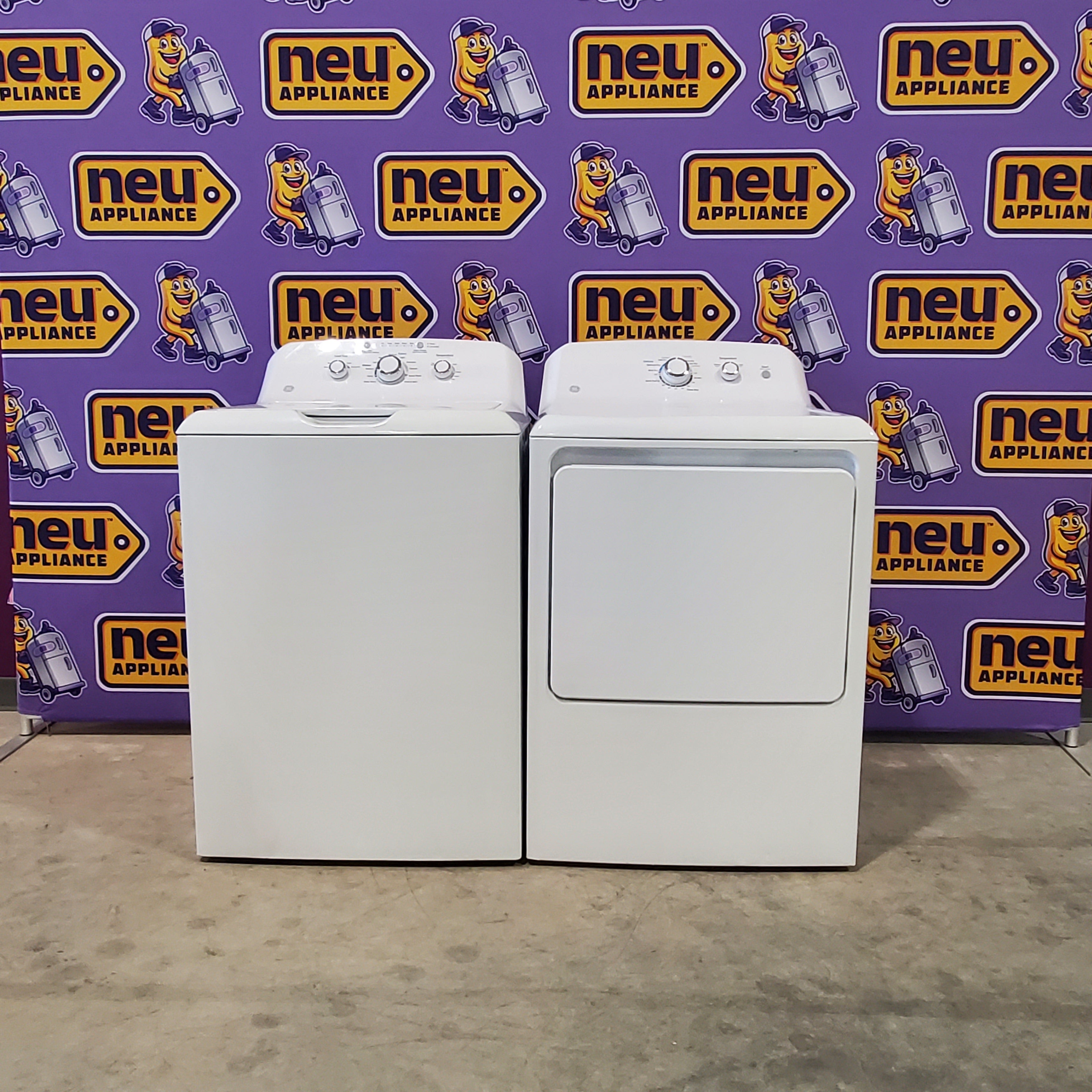 Pictures of Neu Select GE High Capacity Agitator Washer & Electric Dryer Set: 4.2 cu. ft. High Capacity Agitator Washer With Extra Water Cycle / Option & 7.2 cu. ft. Electric 220v Dryer With Auto Sensor Dry - Certified Refurbished - Neu Appliance Outlet - Discount Appliance Outlet in Austin, Tx