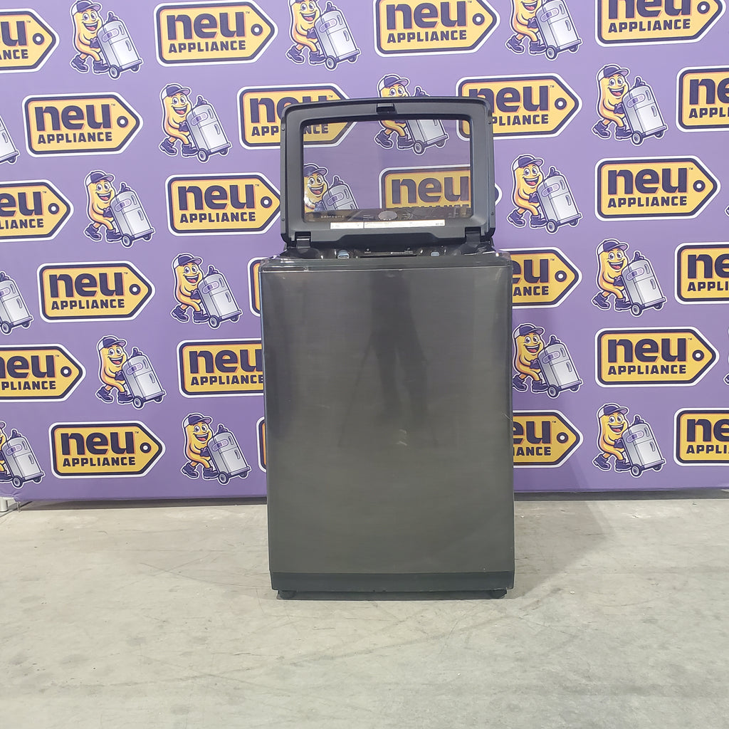 Pictures of Samsung Black Stainless Steel 5.0 Cu. Ft. Washer with SuperSpeed and Active WaterJet WA50R5400AV - Certified Refurbished and Samsung Brushed Navy Electric 7.4 Cu. Ft. Dryer with PetCare Dry and Steam Sanitize+ DVE54CG7150D - Scratch and Dent (Minor) - Neu Appliance Outlet - Discount Appliance Outlet in Austin, Tx