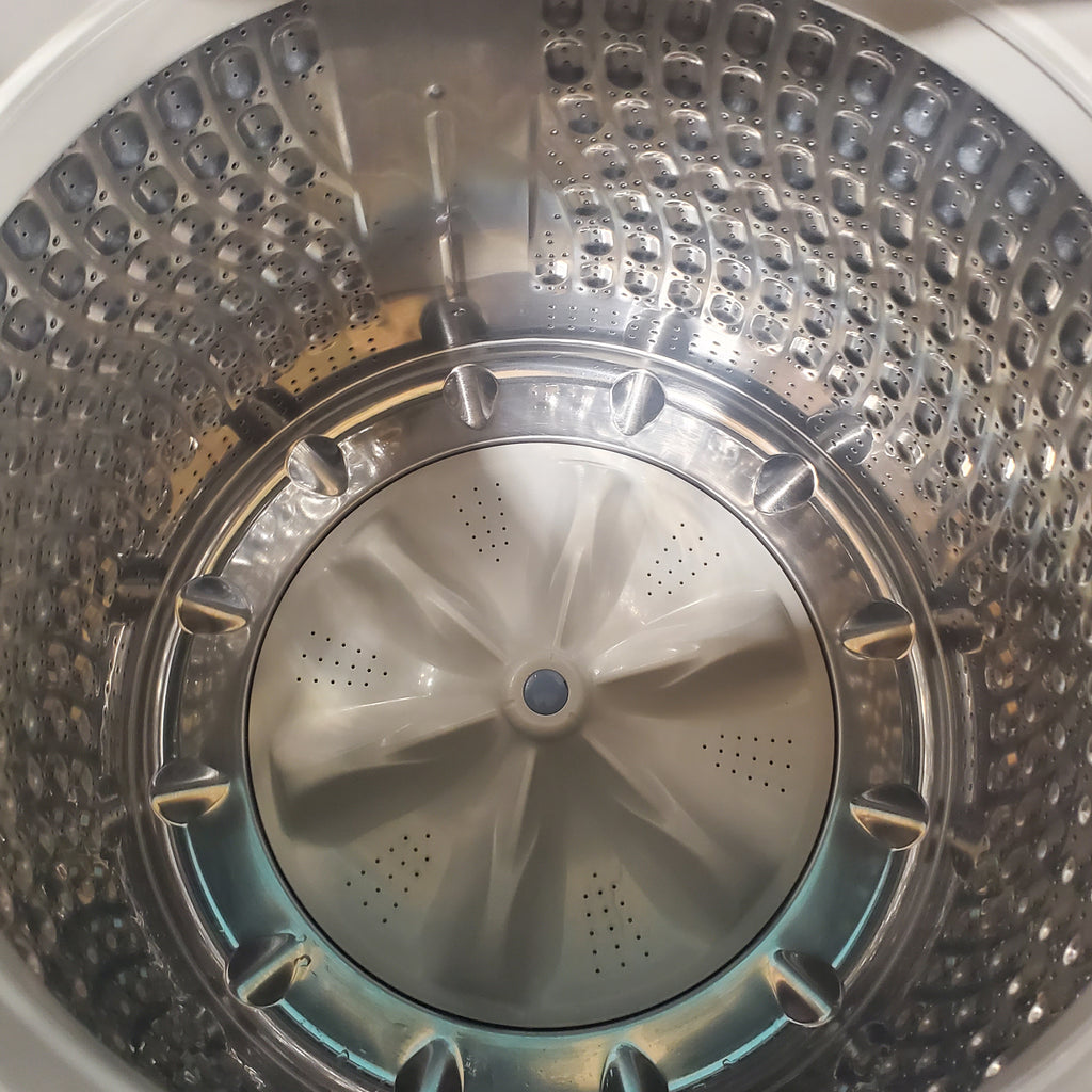 Pictures of Samsung Black Stainless Steel 5.0 Cu. Ft. Washer with SuperSpeed and Active WaterJet WA50R5400AV - Certified Refurbished and Samsung Brushed Navy Electric 7.4 Cu. Ft. Dryer with PetCare Dry and Steam Sanitize+ DVE54CG7150D - Scratch and Dent (Minor) - Neu Appliance Outlet - Discount Appliance Outlet in Austin, Tx