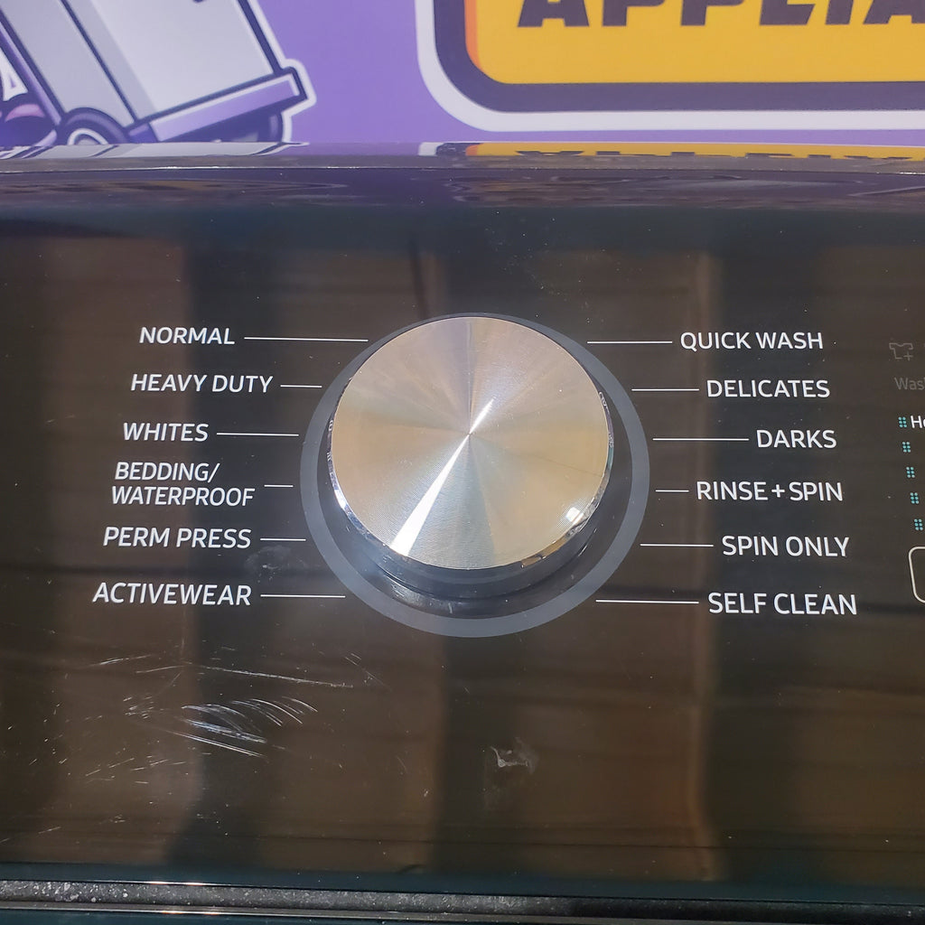Pictures of Samsung Black Stainless Steel 5.0 Cu. Ft. Washer with SuperSpeed and Active WaterJet WA50R5400AV - Certified Refurbished and Samsung Brushed Navy Electric 7.4 Cu. Ft. Dryer with PetCare Dry and Steam Sanitize+ DVE54CG7150D - Scratch and Dent (Minor) - Neu Appliance Outlet - Discount Appliance Outlet in Austin, Tx