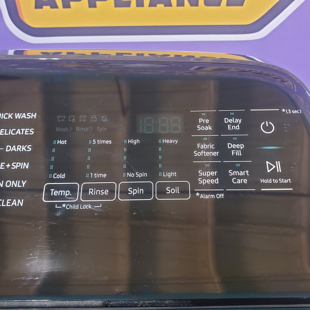 Pictures of Samsung Black Stainless Steel 5.0 Cu. Ft. Washer with SuperSpeed and Active WaterJet WA50R5400AV - Certified Refurbished and Samsung Brushed Navy Electric 7.4 Cu. Ft. Dryer with PetCare Dry and Steam Sanitize+ DVE54CG7150D - Scratch and Dent (Minor) - Neu Appliance Outlet - Discount Appliance Outlet in Austin, Tx