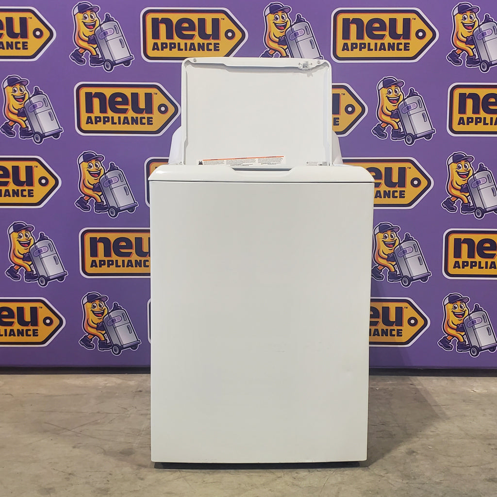 Pictures of GE White Top Load 3.8 Cu. Ft. Washer with Stainless Steel Wash Basket and PresiceFill GTW220ACKWW and GE White Electric Aluminized Alloy Drum 7.2 Cu. Ft. Dryer with Auto Dry and Wrinkle Care Extended Tumble GTD42EASJWW - Certified Refurbished - Neu Appliance Outlet - Discount Appliance Outlet in Austin, Tx