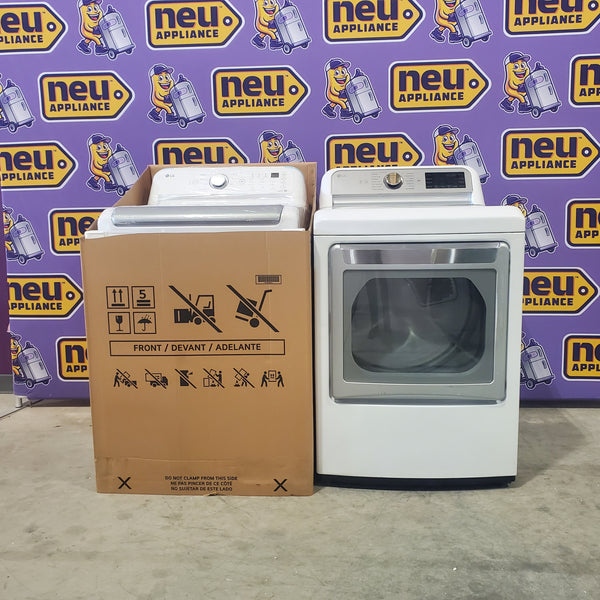 LG White Top Load 5.0 Cu. Ft. Mega Capacity Washer with TurboDrum Technology WT7150CW - New in Box and LG White Electric 7.3 Cu. Ft. Ultra Large Capacity Smart Wi-Fi Enabled Dryer with TurboSteam DLEX7900WE - Certified Refurbished