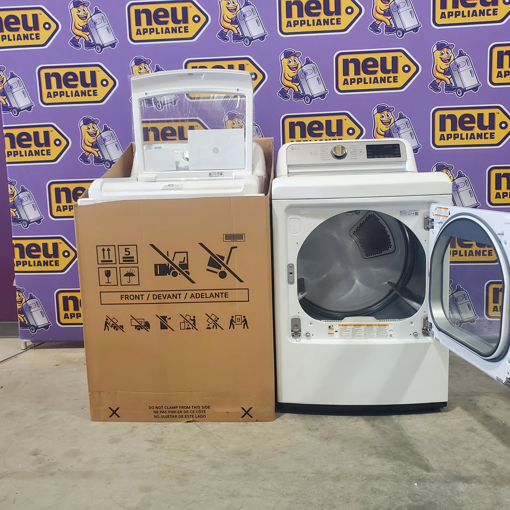 Pictures of LG White Top Load 5.0 Cu. Ft. Mega Capacity Washer with TurboDrum Technology WT7150CW - New in Box and LG White Electric 7.3 Cu. Ft. Ultra Large Capacity Smart Wi-Fi Enabled Dryer with TurboSteam DLEX7900WE - Certified Refurbished - Neu Appliance Outlet - Discount Appliance Outlet in Austin, Tx