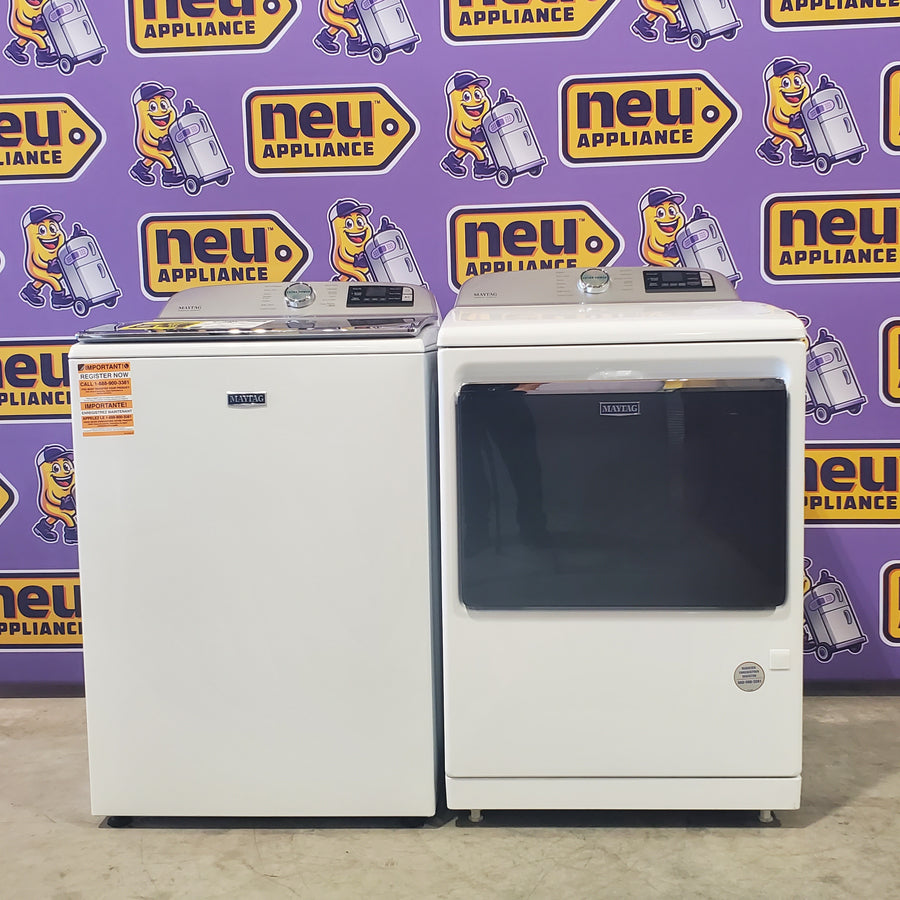 Maytag White Smart Top Load 5.2 Cu. Ft. Washer with Extra Power Button MVW7230HW - Scratch and Dent (Minor) and Maytag White Smart Gas 7.4 Cu. Ft. Dryer with Extra Power Button MGD7230HW - Open Box