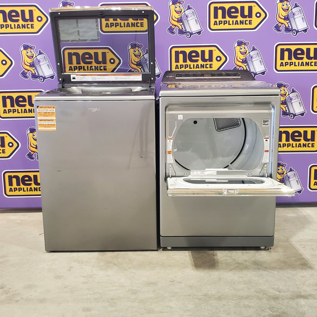 Pictures of Whirlpool Chrome Shadow Top Load 5.2 Cu. Ft. Washer with Removable Agitator WTW8127LC and Whirlpool Chrome Shadow Electric 7.4 Cu. Ft. Dryer with Moisture Sensor WED8127LC - Scratch and Dent Minor - Neu Appliance Outlet - Discount Appliance Outlet in Austin, Tx