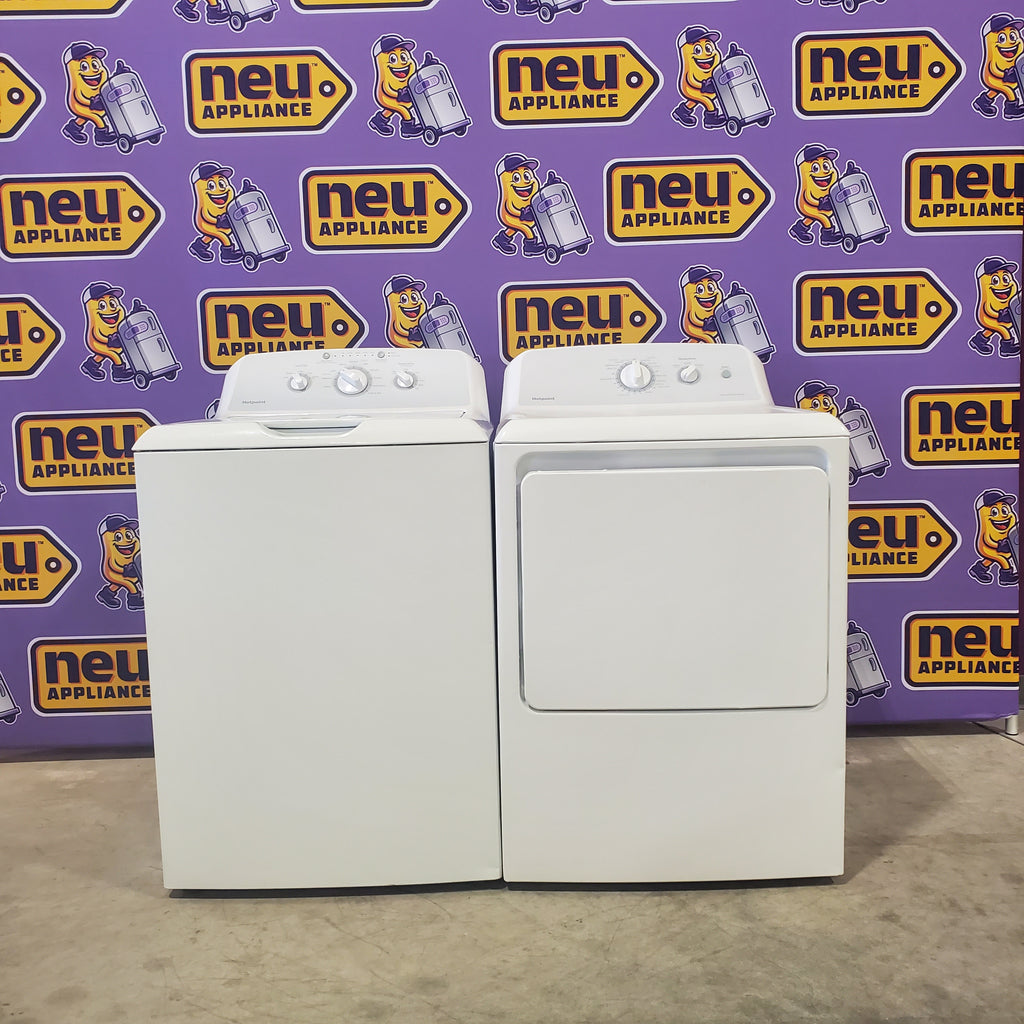 Pictures of Hotpoint White 3.8 Cu. Ft. Washer with Stainless Steel Basket HTW240ASKWS and Hotpoint White Electric 6.2 Cu. Ft. Dryer With Upfront Lint Filter HTX24EASKWS - Certified Refurbished - Neu Appliance Outlet - Discount Appliance Outlet in Austin, Tx