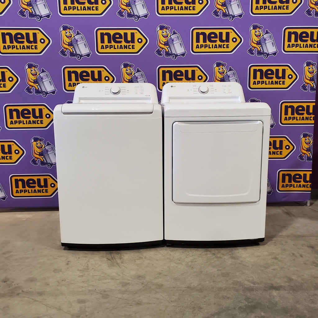Pictures of LG 4.3 cu. ft. Capacity Top Load Washer with TurboDrum™ Technology and Impeller WT6100CW - Open Box and 7.3 cu. ft. Rear Control Vented Electric Energy Star Dryer with Sensor Dry DLE6100W - Open Box - Neu Appliance Outlet - Discount Appliance Outlet in Austin, Tx