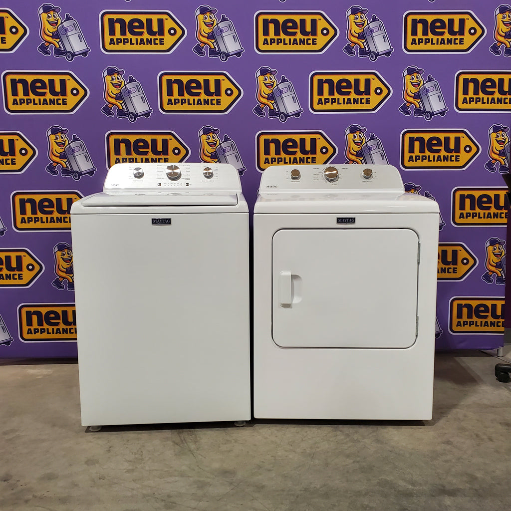 Pictures of Maytag 4.5 cu. ft. Capacity Top Load Washer with Power™ Agitator and Deep Fill MVW4505MW - Open Box and Maytag 7.0 cu. ft. Capacity Top Load Electric Wrinkle Prevent Dryer MED4500MW - Scratch & Dent (Minor) - Neu Appliance Outlet - Discount Appliance Outlet in Austin, Tx
