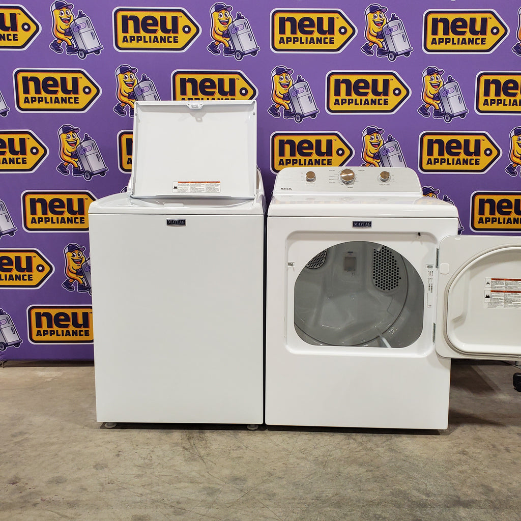 Pictures of Maytag 4.5 cu. ft. Capacity Top Load Washer with Power™ Agitator and Deep Fill MVW4505MW - Open Box and Maytag 7.0 cu. ft. Capacity Top Load Electric Wrinkle Prevent Dryer MED4500MW - Scratch & Dent (Minor) - Neu Appliance Outlet - Discount Appliance Outlet in Austin, Tx