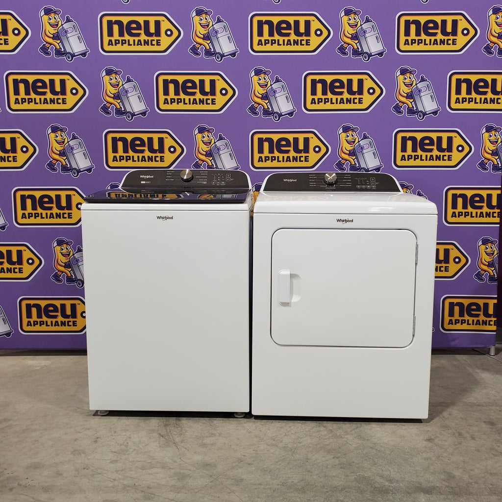 Pictures of 5.2–5.3 Cu. Ft. Whirlpool® Top Load Washer in White with Removable Agitator WTW6157PW - Open Box and 7.0 Cu. Ft. Whirlpool® Top Load Electric Dryer in White with Moisture Sensor WED6150PW - Open Box - Neu Appliance Outlet - Discount Appliance Outlet in Austin, Tx