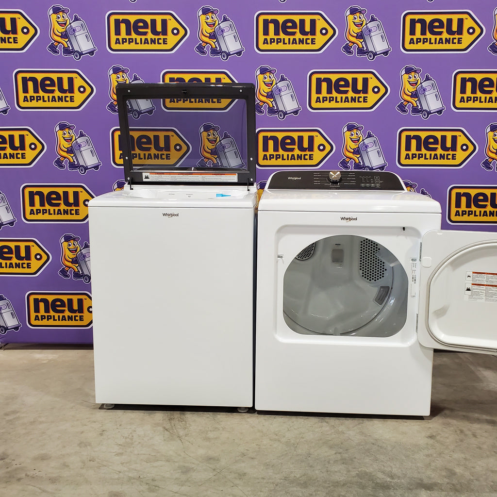 Pictures of 5.2–5.3 Cu. Ft. Whirlpool® Top Load Washer in White with Removable Agitator WTW6157PW - Open Box and 7.0 Cu. Ft. Whirlpool® Top Load Electric Dryer in White with Moisture Sensor WED6150PW - Open Box - Neu Appliance Outlet - Discount Appliance Outlet in Austin, Tx