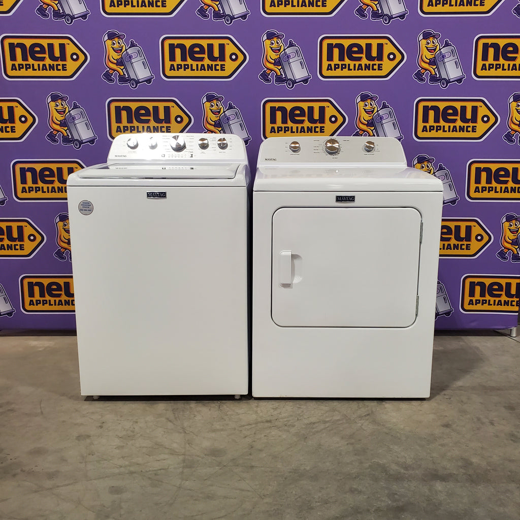 Pictures of MayTag 4.8 cu. ft. Top Load Washer with Extra Power, Built-In Water Faucet MVW5430MW - Scratch & Dent (Minor) and MayTag 7.0 cu. ft. Top Load Electric Wrinkle Prevent Dryer MED4500MW - Certified Refurbished - Neu Appliance Outlet - Discount Appliance Outlet in Austin, Tx