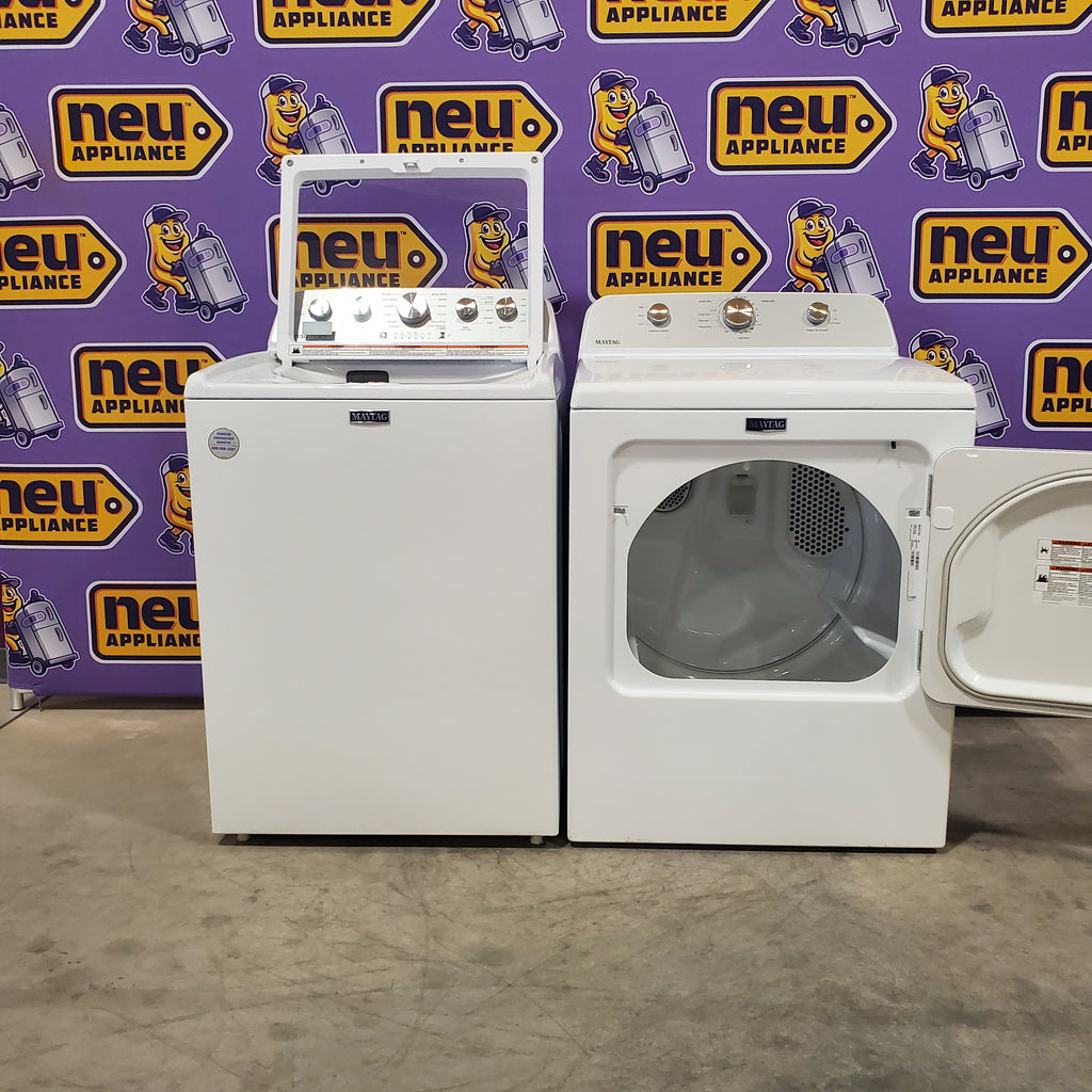 Pictures of MayTag 4.8 cu. ft. Top Load Washer with Extra Power, Built-In Water Faucet MVW5430MW - Scratch & Dent (Minor) and MayTag 7.0 cu. ft. Top Load Electric Wrinkle Prevent Dryer MED4500MW - Certified Refurbished - Neu Appliance Outlet - Discount Appliance Outlet in Austin, Tx