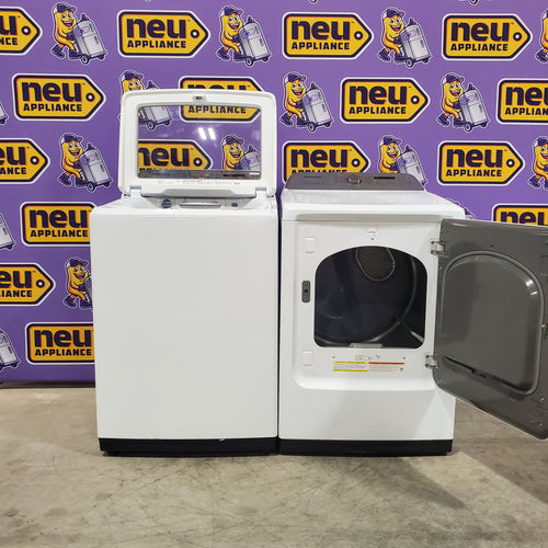 Pictures of Samsung White Top Load 5.4 Cu. Ft. Washer with Active Water Jet WA50R5200AW/US - Certified Refurbished and Samsung White 7.4 cu. ft. Electric Dryer in White with Steam Sanitize+ DVE54R7200W/A3 - Certified Refurbished - Neu Appliance Outlet - Discount Appliance Outlet in Austin, Tx
