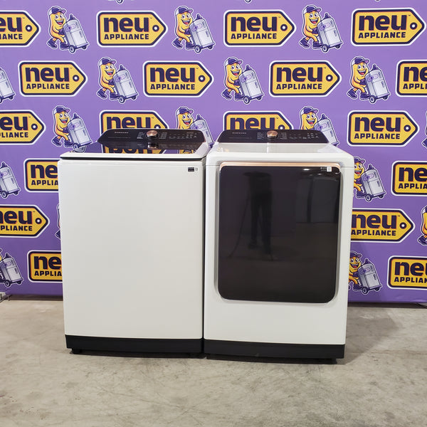 Samsung Smart Top Load 5.5 Cu. Ft. with Auto Dispense Washer WA55CG7500AE - Open Box  and  Samsung 7.4 cu. ft. Vented Smart Gas Dryer in Ivory with Steam Sanitize+ DVG55CG7500E - Scratch & Dent (Minor)