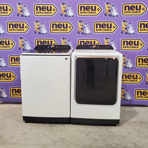 Samsung Smart Top Load 5.5 Cu. Ft. with Auto Dispense Washer WA55CG7500AE - Open Box  and  Samsung 7.4 cu. ft. Vented Smart Gas Dryer in Ivory with Steam Sanitize+ DVG55CG7500E - Scratch & Dent (Minor)