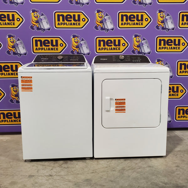 Whirlpool Top Load 4.7 Cu. Ft. Washer in White with 2-in-1 Removable Agitator WTW5057LW - Scratch & Dent - Minor and Whirlpool 7.0 Cu. Ft. Long Vent Electric Moisture Sensing Dryer WED500CMW - Open Box