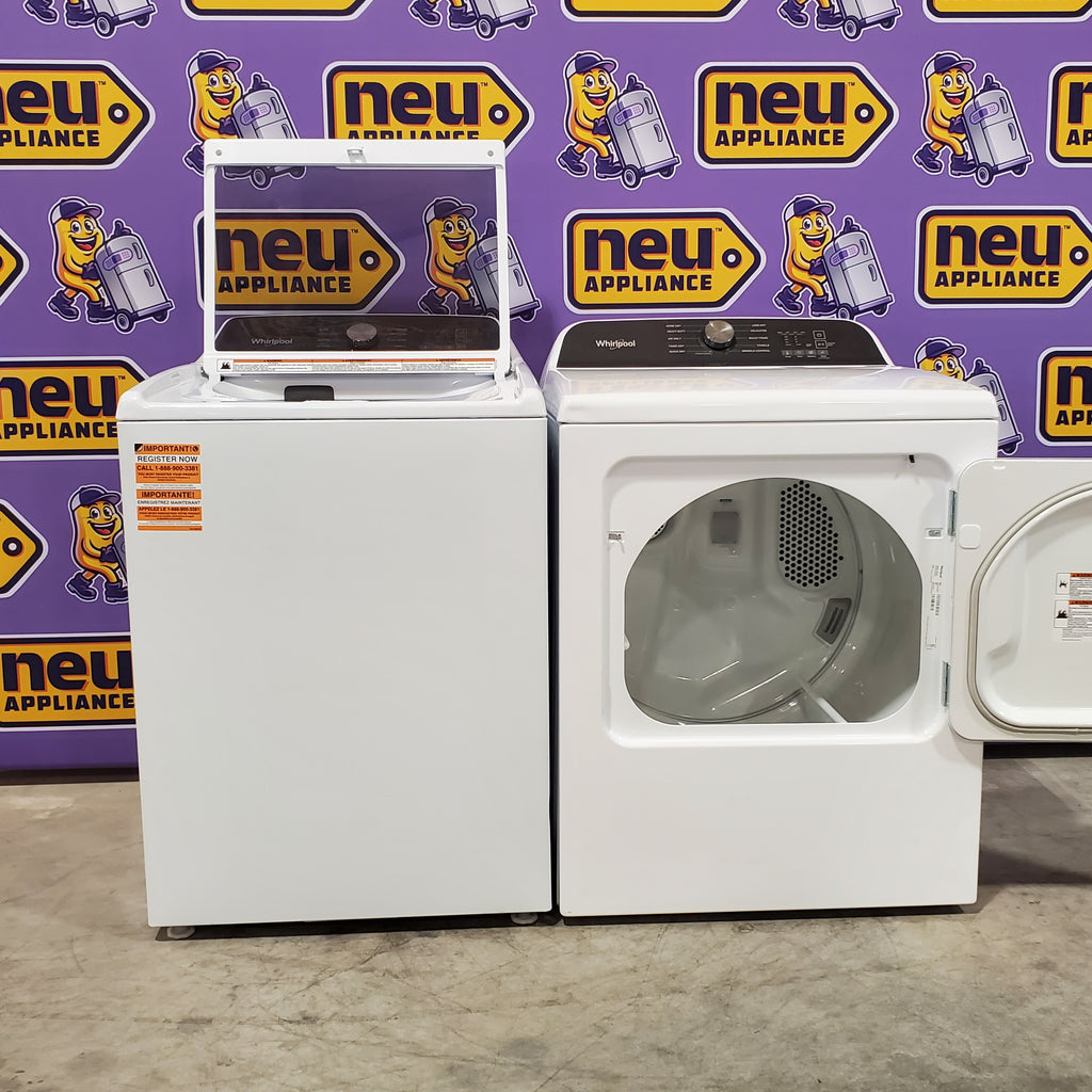 Pictures of Whirlpool Top Load 4.7 Cu. Ft. Washer in White with 2-in-1 Removable Agitator WTW5057LW - Scratch & Dent - Minor and Whirlpool 7.0 Cu. Ft. Long Vent Electric Moisture Sensing Dryer WED500CMW - Open Box - Neu Appliance Outlet - Discount Appliance Outlet in Austin, Tx