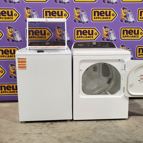 Pictures of Whirlpool Top Load 4.7 Cu. Ft. Washer in White with 2-in-1 Removable Agitator WTW5057LW - Scratch & Dent - Minor and Whirlpool 7.0 Cu. Ft. Long Vent Electric Moisture Sensing Dryer WED500CMW - Open Box - Neu Appliance Outlet - Discount Appliance Outlet in Austin, Tx