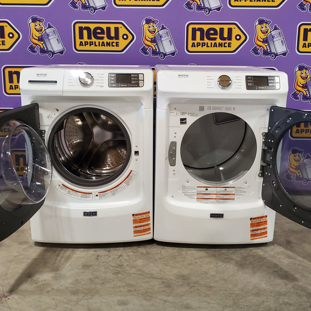 Pictures of Maytag 4.5 cu. ft. Front Load Washer with Extra Power and 12-Hr Fresh Spin™ Option MHW5630HW - Scratch & Dent (Moderate) and Maytag 7.3 cu. ft. Front Load Gas Dryer with Extra Power and Quick Dry Cycle MGD5630HW - Scratch & Dent (Minor) - Neu Appliance Outlet - Discount Appliance Outlet in Austin, Tx