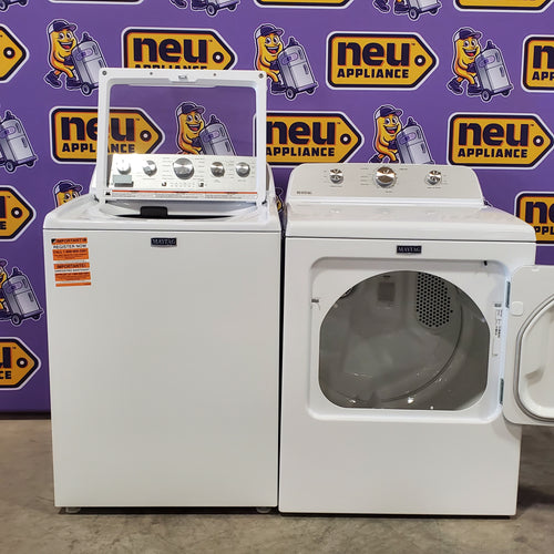 Pictures of Maytag Top Load 4.7 cu. ft. Agitator Washer with Extra Power and Deep Fill Option MVW5435PW - Open Box and MayTag 7.0 cu. ft. Top Load Electric Wrinkle Prevent Dryer MED4500MW - Scratch & Dent (Minor) - Neu Appliance Outlet - Discount Appliance Outlet in Austin, Tx