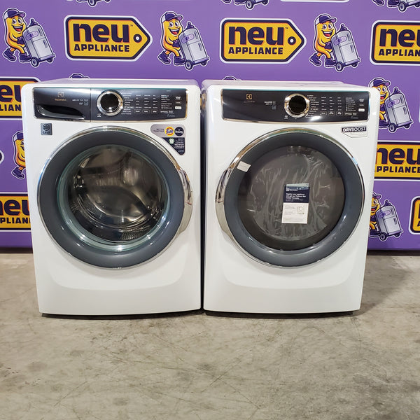 Electrolux 4.5 cu. ft. Stackable Front Load Washer in White with LuxCare Plus Wash System, Pure Rinse and 15-minute Fast Wash ELFW7537AW - Open Box and 8-cu ft Stackable Steam Cycle Electric Dryer in White ELFE7637AW - Open Box