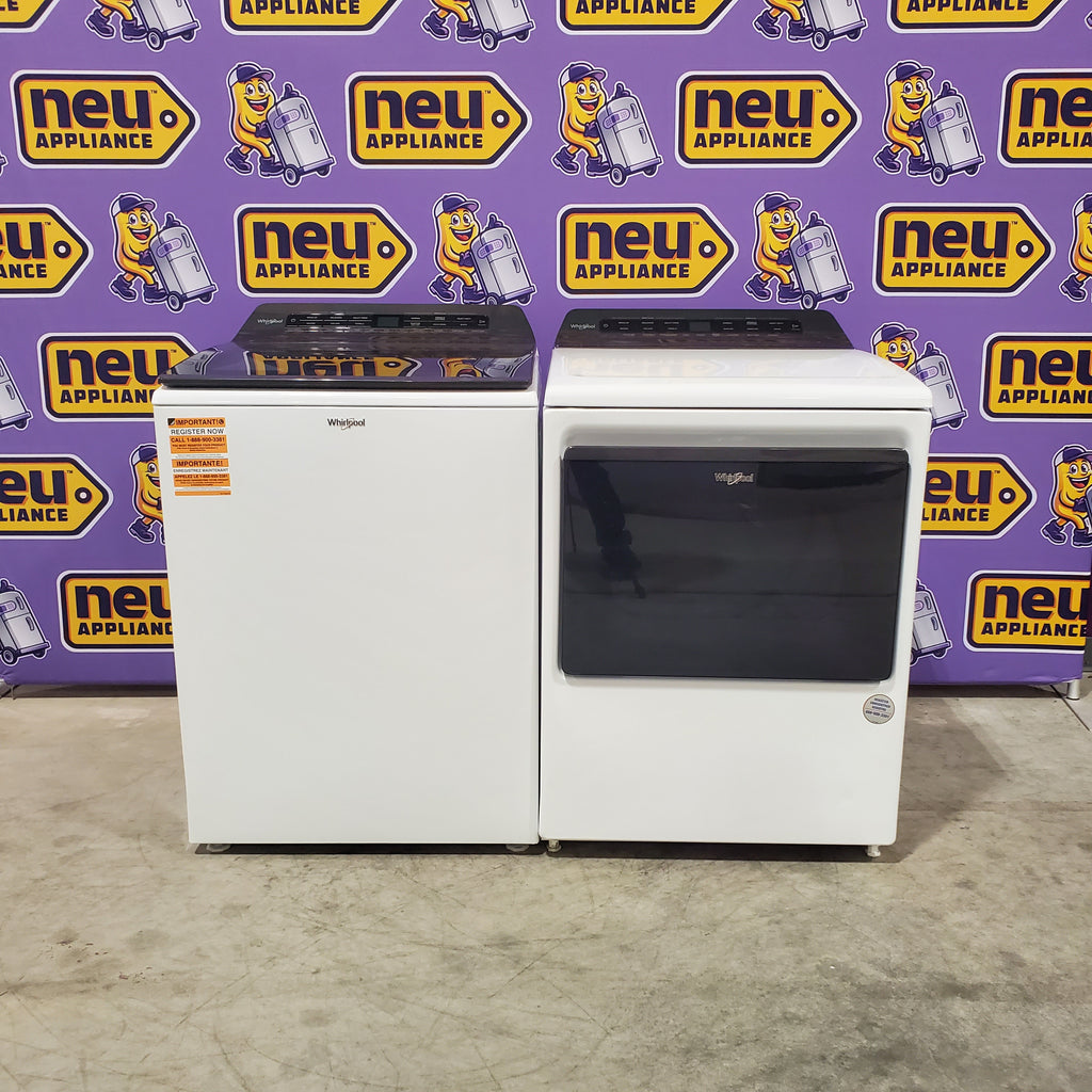 Pictures of Whirlpool High Efficiency Agitator Large Top-Load Washer in White WTW5105HW - Scratch & Dent (Minor) and Whirlpool 7.4 cu. ft. Electric Dryer with AccuDry Sensor and Wrinkle Shield WED5100HW - Scratch & Dent (Minor) - Neu Appliance Outlet - Discount Appliance Outlet in Austin, Tx