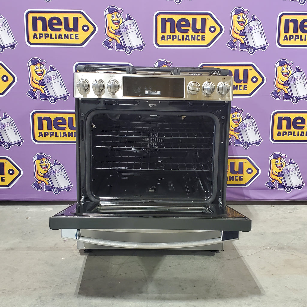 Pictures of GE Profile™ 30" Smart Slide-In Front-Control Gas Fingerprint Resistant Stainless Range with No Preheat Air Fry PGS930YPFS - New in Box - Neu Appliance Outlet - Discount Appliance Outlet in Austin, Tx