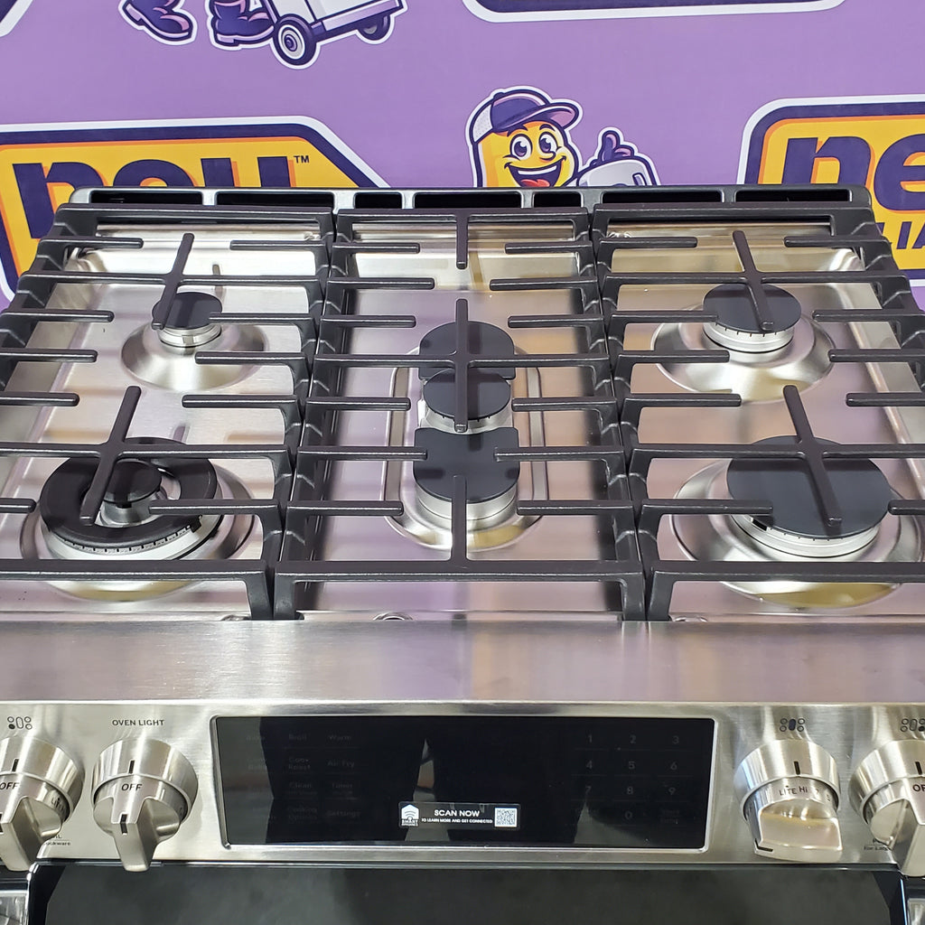 Pictures of GE Profile™ 30" Smart Slide-In Front-Control Gas Fingerprint Resistant Stainless Range with No Preheat Air Fry PGS930YPFS - New in Box - Neu Appliance Outlet - Discount Appliance Outlet in Austin, Tx