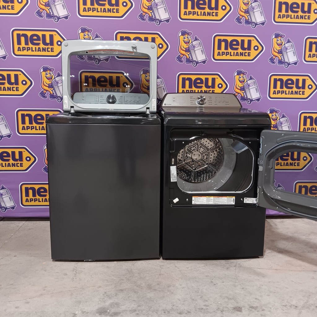Pictures of GE Profile™ ENERGY STAR® 5.0 cu. ft. Capacity Washer with Smarter Wash Technology and FlexDispense™ PTW600BPRDG - New in Box and GE Profile ENERGY STAR 7.4 cu. ft. Electric Dryer with 120 ft. Venting in Diamond Gray GE9874E - PTD60EBPRDG - New in Box - Neu Appliance Outlet - Discount Appliance Outlet in Austin, Tx