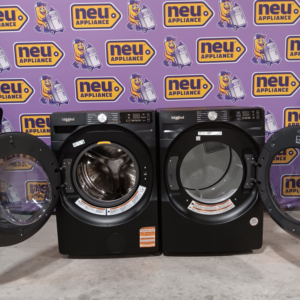Pictures of Whirlpool 4.5 cu. ft. Smart Front Load ENERGY STAR® Washer with FreshFlow™ Vent System WFW5720RU - Scratch & Dent (Minor) and Whirlpool 7.4 cu. ft. Vented Front Load Electric Dryer in Volcano Black with Wrinkle Shield Option WED5720RU - Open Box - Neu Appliance Outlet - Discount Appliance Outlet in Austin, Tx