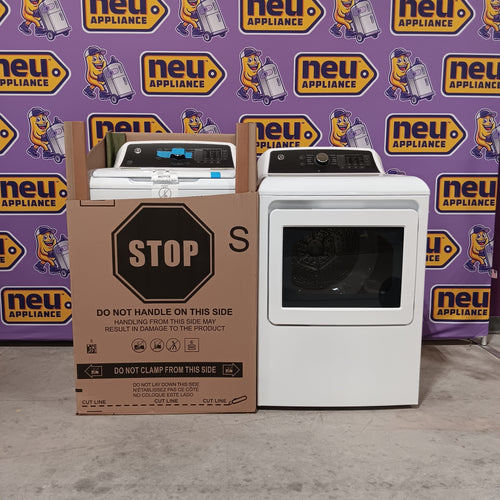 GE 4.5 cu. ft. Top Load Washer with Water Level Control GTW585BSVWS - New in Box and GE Electric 7.4 Cu. Ft. Front Load Dryer with Sensor Dry in White GTD58EBSVWS - Open Box