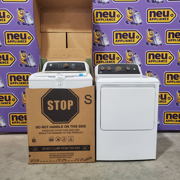 GE 4.5 cu. ft. Capacity Washer with Water Level Control GTW585BSVWS - New in Box and GE 7.2 cu. ft. Capacity Electric Dryer with Up To 120 ft. Venting and Extended Tumble  GTD48EASWWB - Open Box