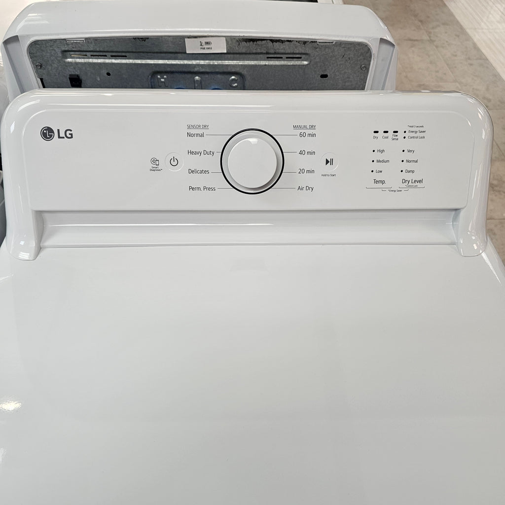 Pictures of LG White Top Load 4.1 Cu. Ft. Washer with TurboDrum Technology WT6105CW - Scratch & Dent (Minor) and LG 7.3 Cu. Ft. Electric Rear Control Ultra Large Capacity Dryer in White with Sensor Dry DLE6100W - Open Box - Neu Appliance Outlet - Discount Appliance Outlet in Austin, Tx