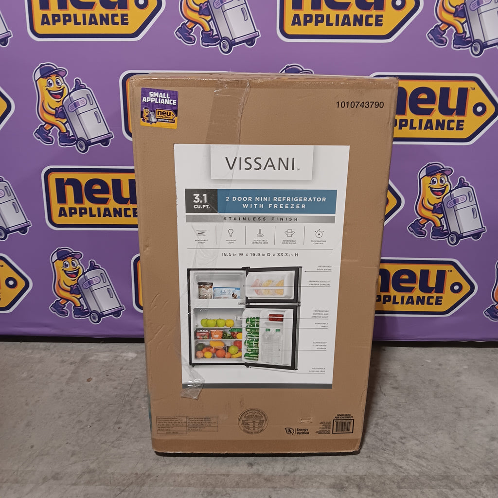 Pictures of Vissani 3.2 cu. ft. Mini Refrigerator in Stainless Look with 2-Doors, Glass Shelves, and Energy Efficiency 25SA151 - MDCM31SS5 - New in Box - Neu Appliance Outlet - Discount Appliance Outlet in Austin, Tx