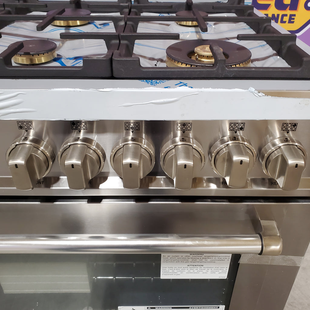 Pictures of Bertazzoni 36 inch Dual Fuel Range, 6 Brass Burners and Cast Iron Griddle, Electric Self-Clean Oven 11131SD63 - MAST366DFSXT - Open Box - Neu Appliance Outlet - Discount Appliance Outlet in Austin, Tx