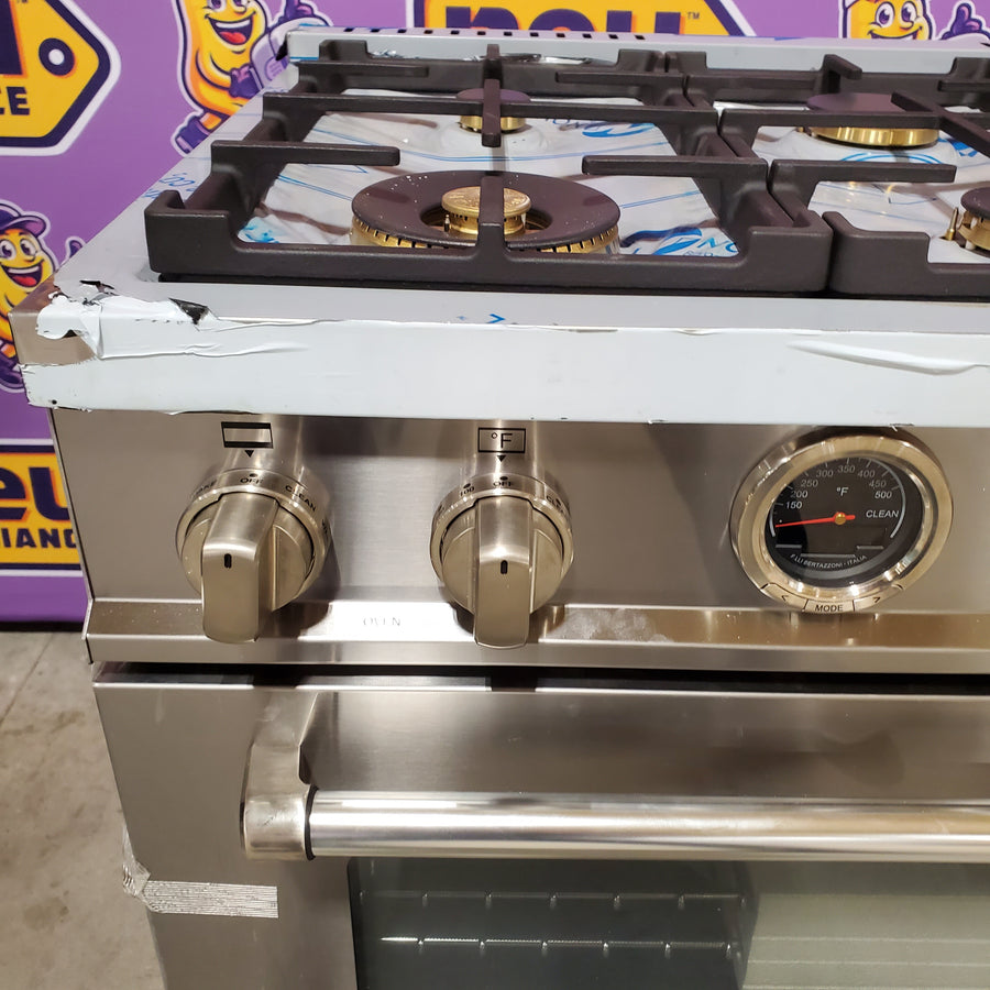 Bertazzoni 36 inch Dual Fuel Range, 6 Brass Burners and Cast Iron Griddle, Electric Self-Clean Oven 11131SD63 - MAST366DFSXT - Open Box