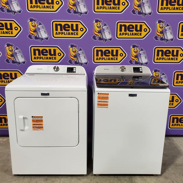 Maytag Top Load 4.8 cu ft Washer with Deep Fill and Slow-Close Glass Lid MVW6200KW - Scratch & Dent (Minor) and Maytag 7.0 cu ft Electric Dryer with Moisture Sensing and Quick Dry Cycle 16159 - MED6200KW - Scratch & Dent (Minor)