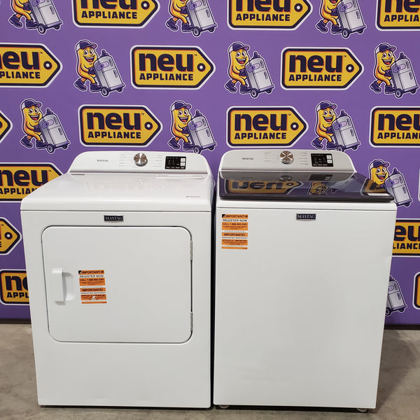 Maytag Top Load 4.8 cu ft Washer with Deep Fill and Slow-Close Glass Lid MVW6200KW - Scratch & Dent (Moderate) and Maytag 7.0 cu ft Electric Dryer with Moisture Sensing and Quick Dry Cycle 16176 - MED6200KW - Scratch & Dent (Moderate)