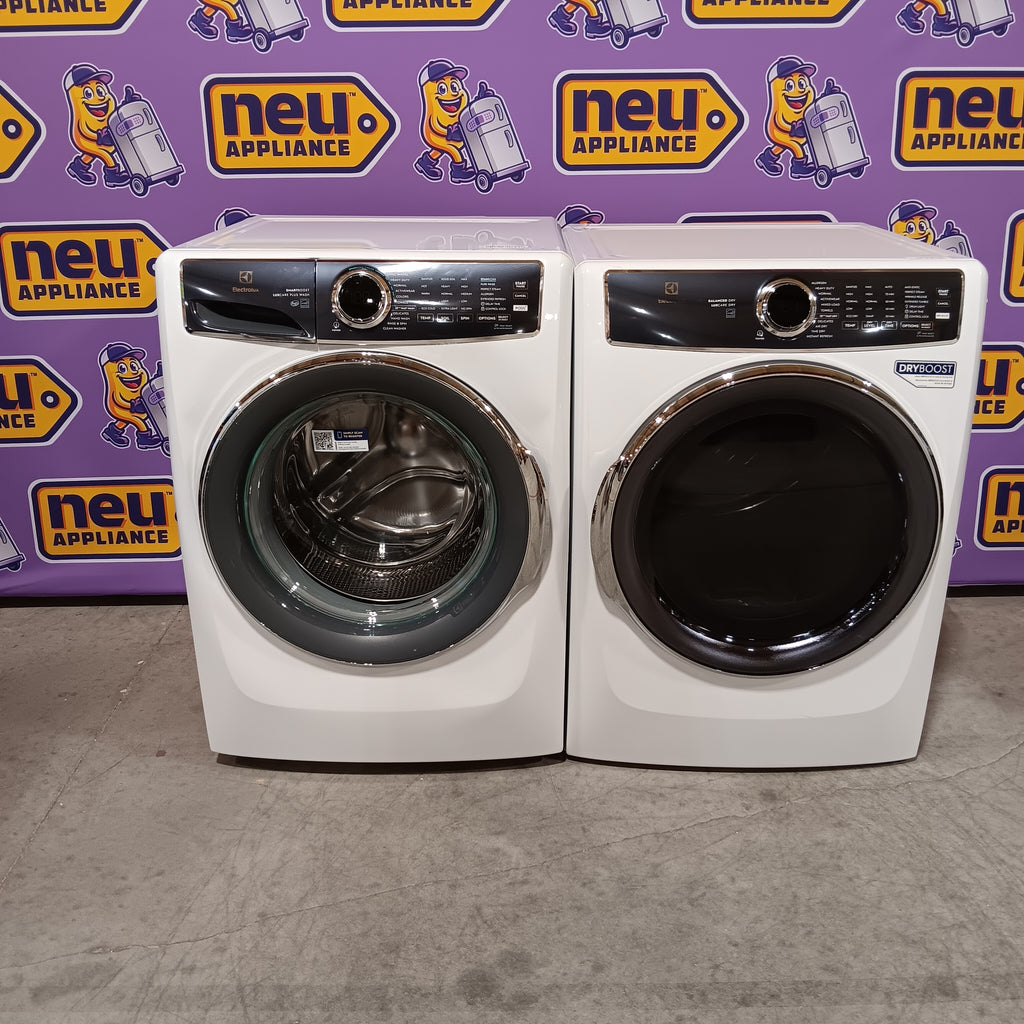 Electrolux 4.5 Cu.Ft. Stackable Front Load Washer with Steam and SmartBoost Wash System ELFW7637AW  - Scratch & Dent (Moderate) and Electrolux 8.0 cu. ft. Front Load Electric Dryer with Perfect Steam 16182 - ELFE7637AW - Open Box