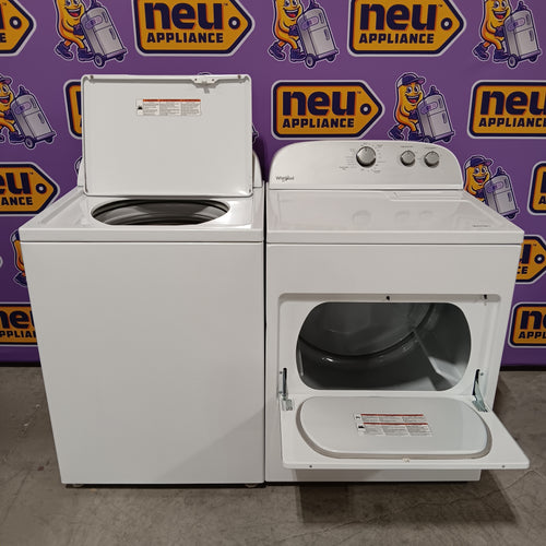 Whirlpool 3.8–3.9 Cu. Ft. Top Load Washer with 2 in 1 Removable Agitator and Soil Level Selection WTW4957PW - Scratch & Dent (Minor) and Whirlpool White Electric 7.0 Cu. Ft. Dryer with Auto Dry 16186 - WED4950HW - Scratch & Dent (Minor)