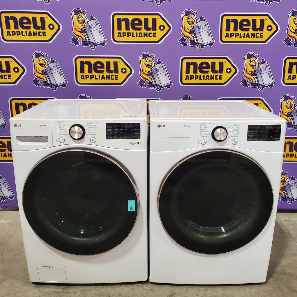 Pictures of LG 4.5 cu. ft. Front Load Washer with Steam and Built-In Intelligence in White WM4000HWA - Scratch & Dent (Minor) and LG 7.4 cu. ft. Front Load Electric Dryer with TurboSteam and Sensor Dry Technology in White 16188 - DLEX4000W - Scratch & Dent (Minor) - Neu Appliance Outlet - Discount Appliance Outlet in Austin, Tx