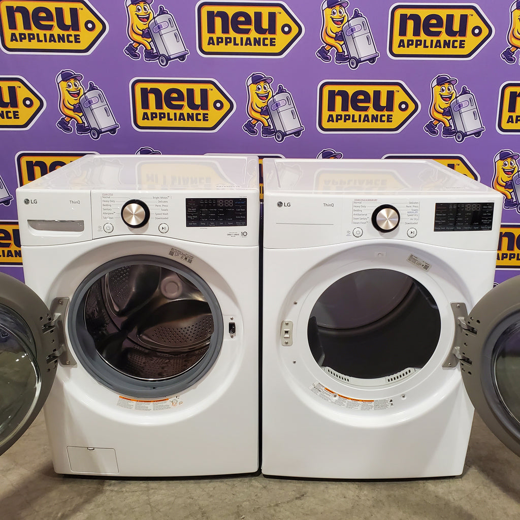 Pictures of LG 4.5 cu. ft. Front Load Washer with Steam and Built-In Intelligence in White WM4000HWA - Scratch & Dent (Minor) and LG 7.4 cu. ft. Front Load Electric Dryer with TurboSteam and Sensor Dry Technology in White 16188 - DLEX4000W - Scratch & Dent (Minor) - Neu Appliance Outlet - Discount Appliance Outlet in Austin, Tx