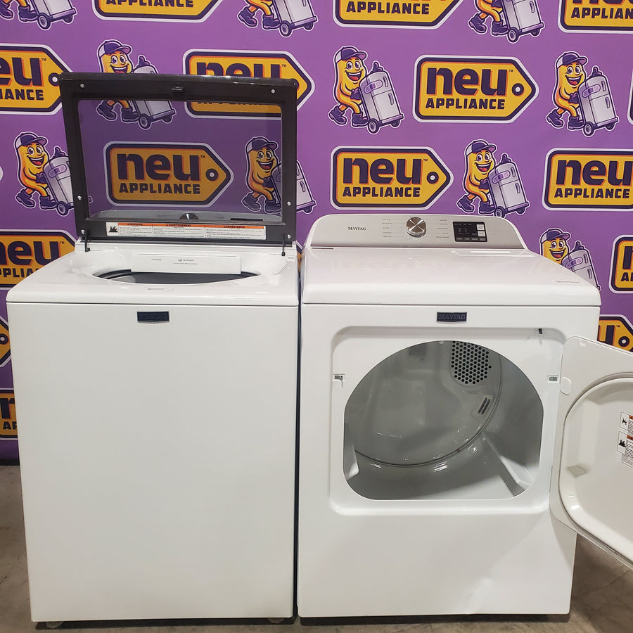 Maytag Top Load 4.8 cu ft Washer with Deep Fill and Slow-Close Glass Lid MVW6200KW - Scratch & Dent (Minor) and Maytag 7.0 cu ft Electric Dryer with Moisture Sensing and Quick Dry Cycle 16190 - MED6200KW - Scratch & Dent (Moderate)